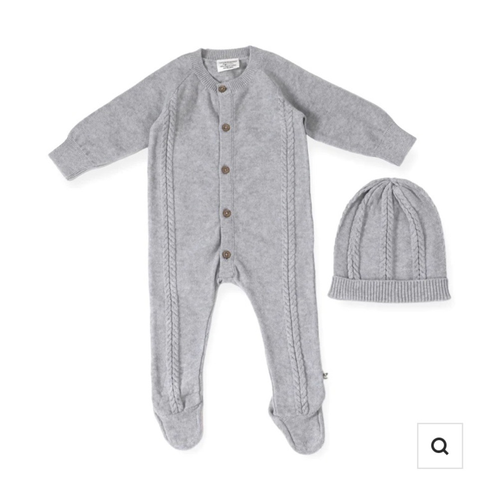 Milan Cable Knit Baby Footie Jumpsuit & Hat SET (Organic)